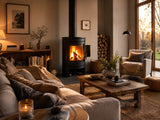 Poêle à bois dans un salon cosy