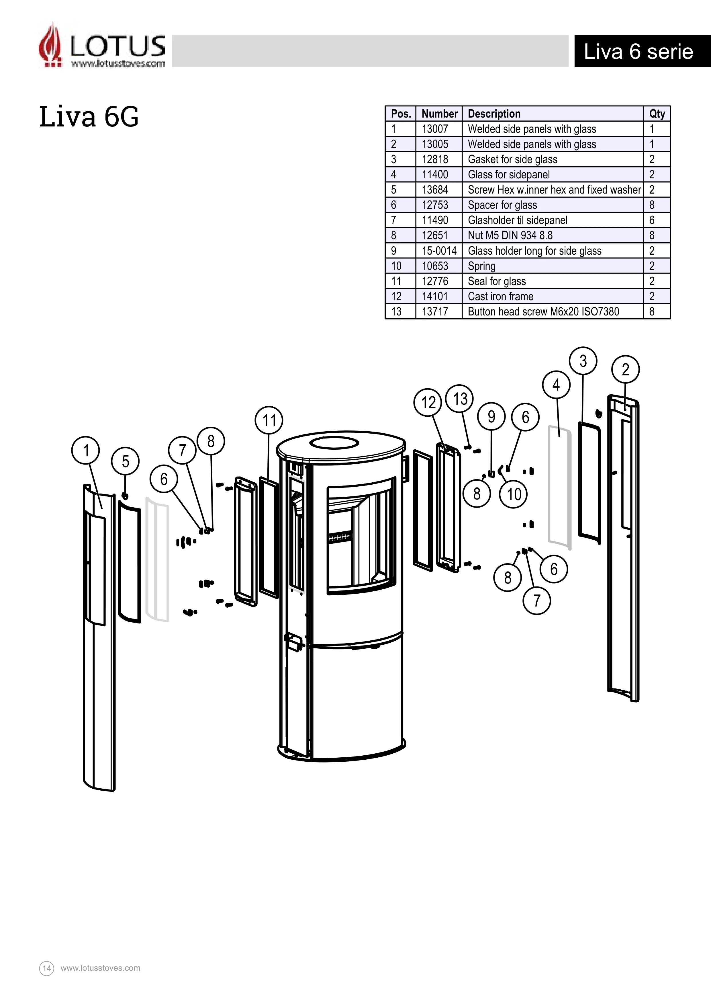 Vue du schéma constructeur pour Support de vitre long pour vitre latérale pour Lotus LIVA 6G