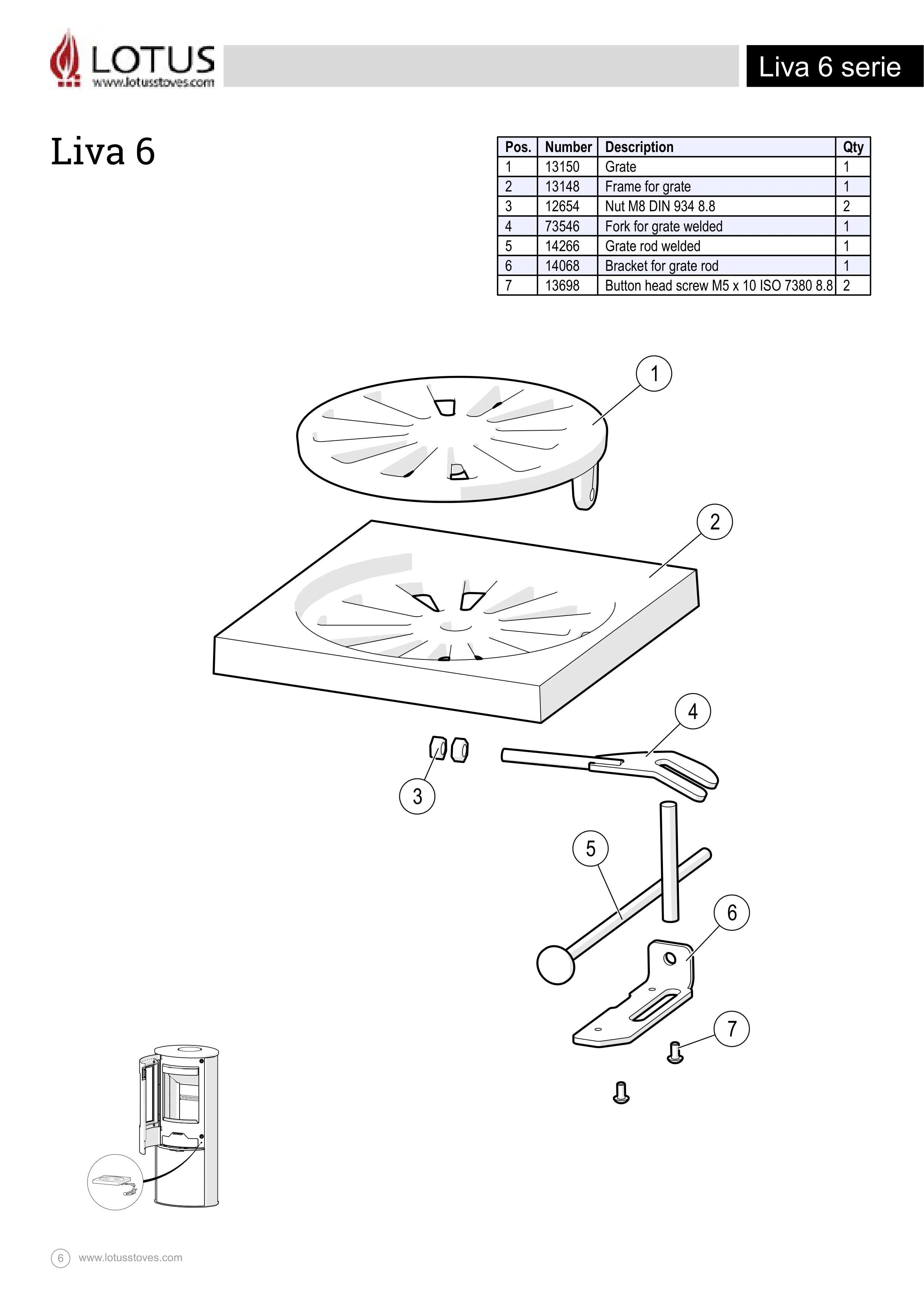 Vue du schéma constructeur pour Fourche de grille soudée pour Lotus LIVA 6